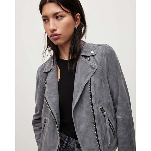 Allsaints Australia Womens Dalby Suede Biker Jacket Blue AU03-127